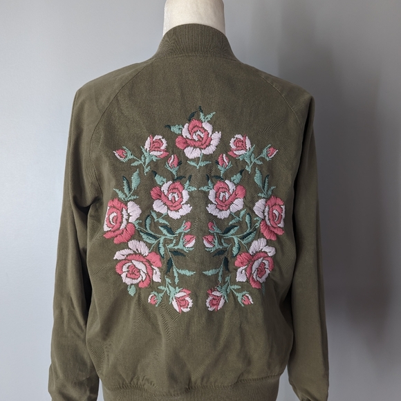 Anine Bing Jacket Olive Green Embroidered Bomber Jacket Size Medium - Picture 7 of 15